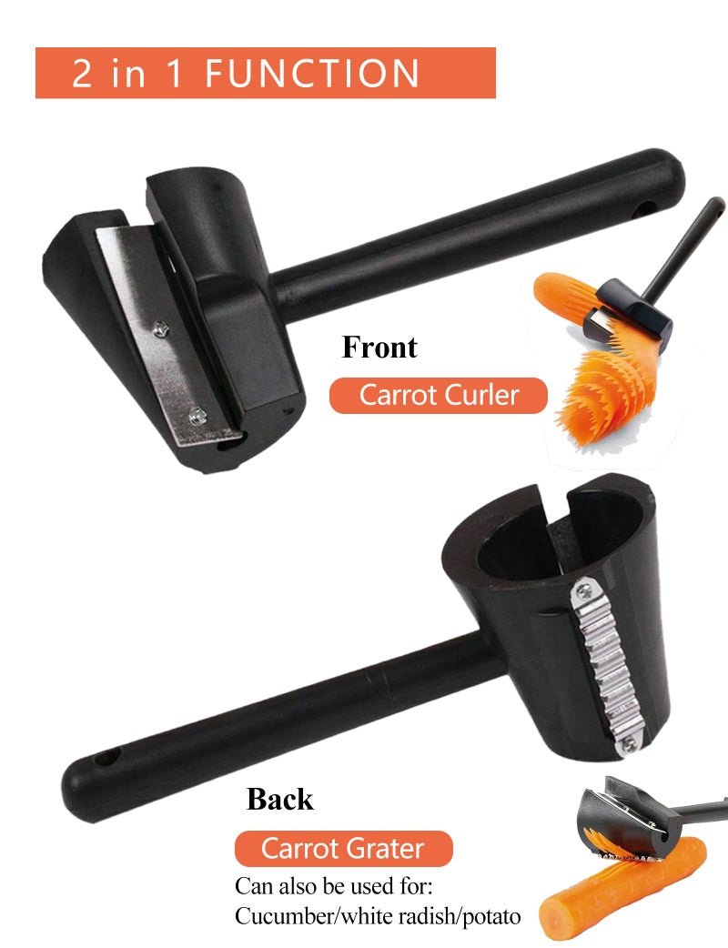 DAJOOEE Carrot Curler and Peeler, Black Carrot Spiral Shred Slicer Root Vegetables Fruits Slicer Sharpener Garnishing Tool (Plastic) - Image 4